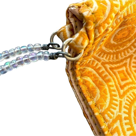 Vintage DAS Mini Handbag Beaded Double Handles Medallion Orange Cream Damask Y2K - Picture 9 of 9